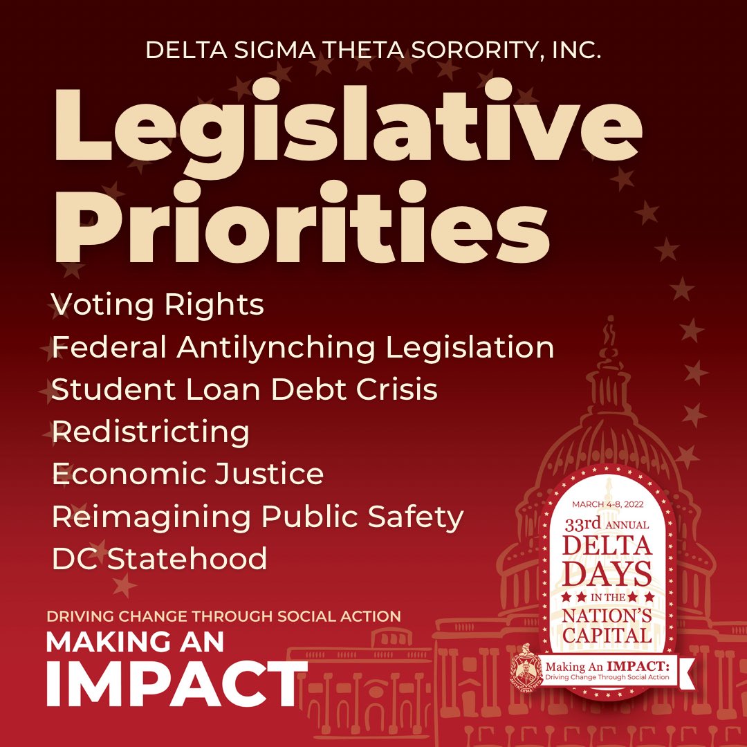 Delta Sigma Theta Sorority, Inc. will not remain silent on issues involving voting rights, the student loan debt crisis, redistricting, economic justice, reimagining public safety, &amp; D.C. statehood – because these issues have a profound impact on all of our lives. 

#DST1913