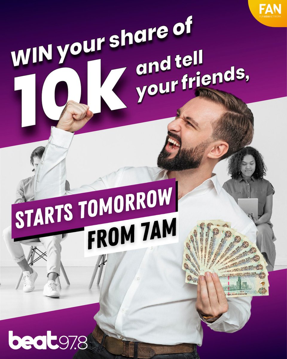 beatuae's tweet photo. Listen out for the clues on air, and if you think we're describing you, then call us on 800-978!

Follow us on Facebook, Instagram, Twitter, Youtube &amp; TikTok at @beatuae

#cashprize #radio #music #contest #10000aed #dubai #uae #mydubai #competition #win #rich #money #cash #prize https://t.co/f6DT3TopZl