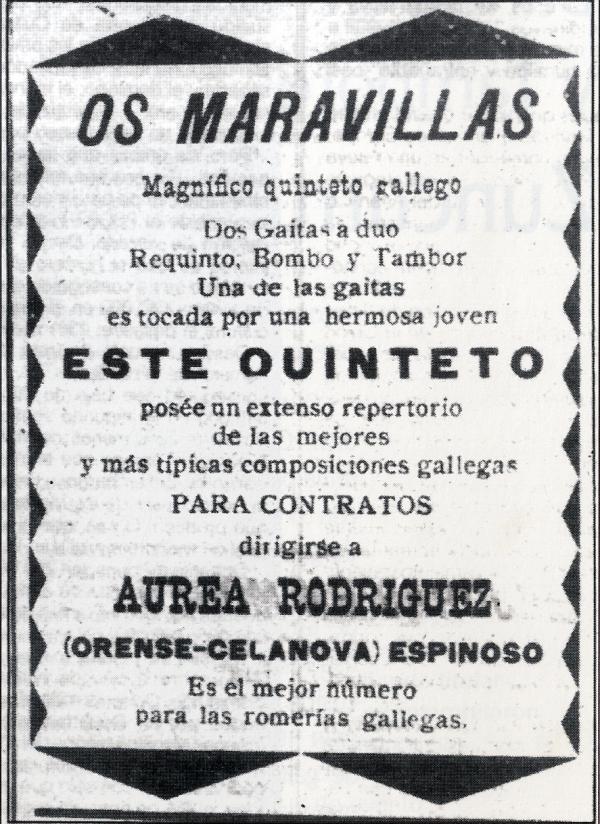 SabiasGalicia's tweet photo. Sabías que a primeira gaiteira da historia era galega. Aurea Rodríguez (#Cartelle 1897) foi pioneira ao ser a primeira muller gaiteira documentada. Liderou e representou o grupo Os Maravillas, converténdoa probablemente tamen, na primeira "mánager" da historia #8Marzo2022 #8M https://t.co/iQbSvKY5FH