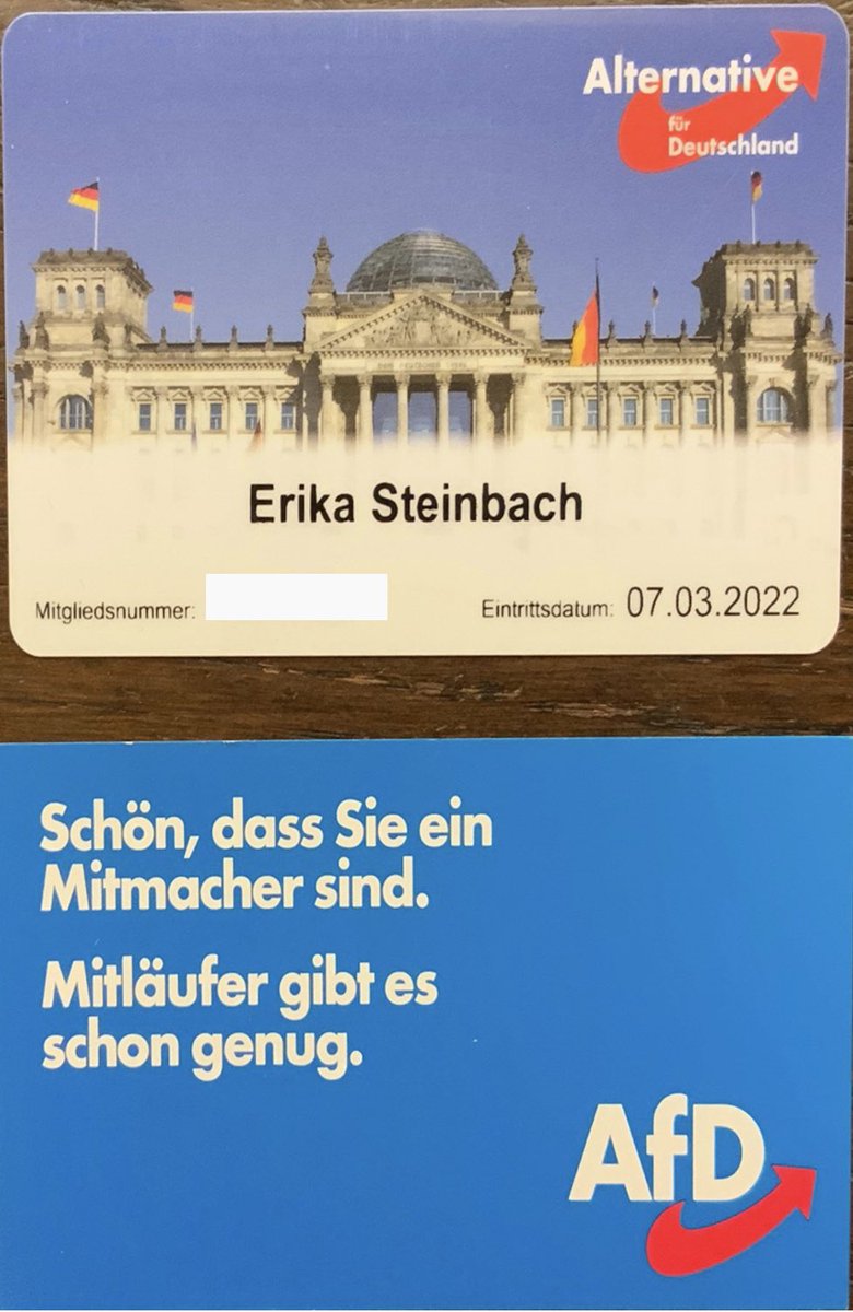 Gerade eingetroffen. Machen Sie es mir nach. Eine Aufgabe für Deutschland, die sich lohnt.
Man braucht aber wie in allen Parteien gute Nerven für das Miteinander😊