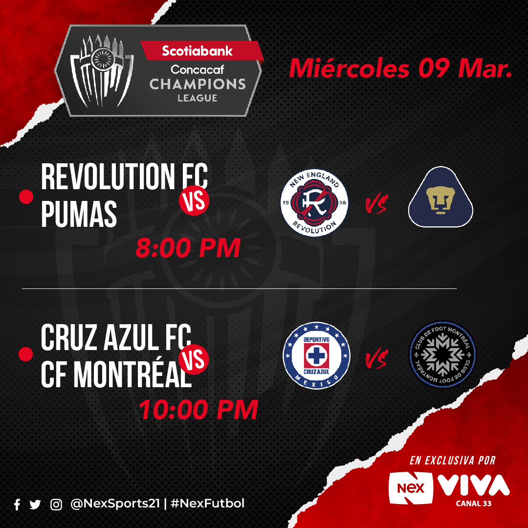 NexPanama's tweet photo. ¡𝗖𝗨𝗔𝗥𝗧𝗢𝗦 𝗗𝗘 𝗙𝗜𝗡𝗔𝗟! 🏟️

Los campeones de CONCACAF se enfrentan en una épica batalla y lo podrás ver EN EXCLUSIVA por @NexPanama 📺⚽

🗓️ Miércoles 9 de Marzo
#RevolutionFC vs #Pumas - 8:00PM
#CruzAzul vs #Montréal - 10:15pm https://t.co/QxrkiE1bGK