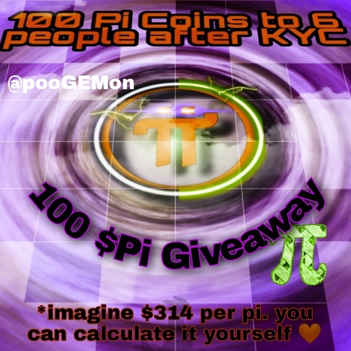 pooGEMon's tweet photo. I will give 50 #PiCoin to 1 and another 5 people get 10 #pi each.

  ⚡⚡100 $pi Giveaway⚡⚡

***the winners will be announced after my kyc is completed!

✔️rt this post
✔️follow @Pi_INU_Official &amp; @pooGEMon
✔️tag 3 friend's &amp; comment your #PiNetwork wallet address

That's all💜 https://t.co/IkbuWV7EZE