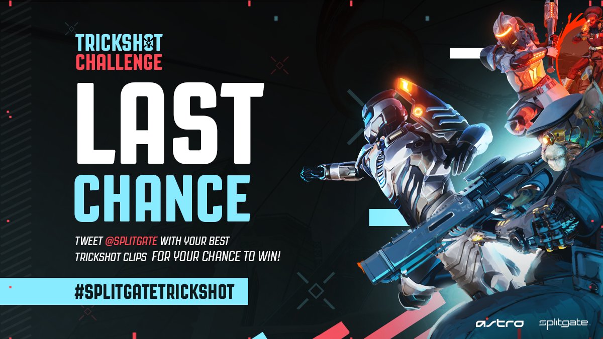 Splitgate's tweet image. 🚨REMINDER🚨

You still have time to submit your best clips using #SplitgateTrickshot to be in with a chance of winning some amazing prizes, including headsets from @ASTROGaming!💥

Top 3 winners decided on retweets.

Ends 03/10/22. T&amp;amp;Cs apply: bit.ly/SplitgateTrick…
