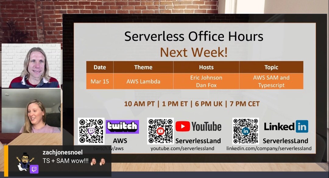 zachjonesnoel's tweet photo. Marking my 📆! #TypeScript with #SAMCLI yay!!
#ServerlessOfficeHours @edjgeek @julian_wood
Thanks @ASpittel for Amplify Studio demo 😝👍 https://t.co/dt55SvdURe