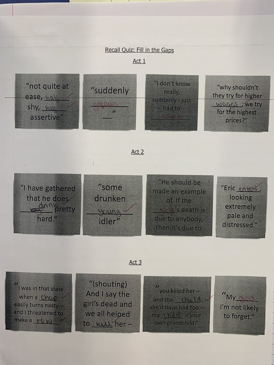 NorthBromsgrove's tweet photo. Recall is a key skill for GCSEs as most are 100% exam. The more varied the better. Peer-assessment &amp; whole class feedback is clearly moving students on in English. Teaching that supports students each step to success. #teamnorth #englishliterature #peermarking #wholeclassfeedback https://t.co/91EUqbRrIE