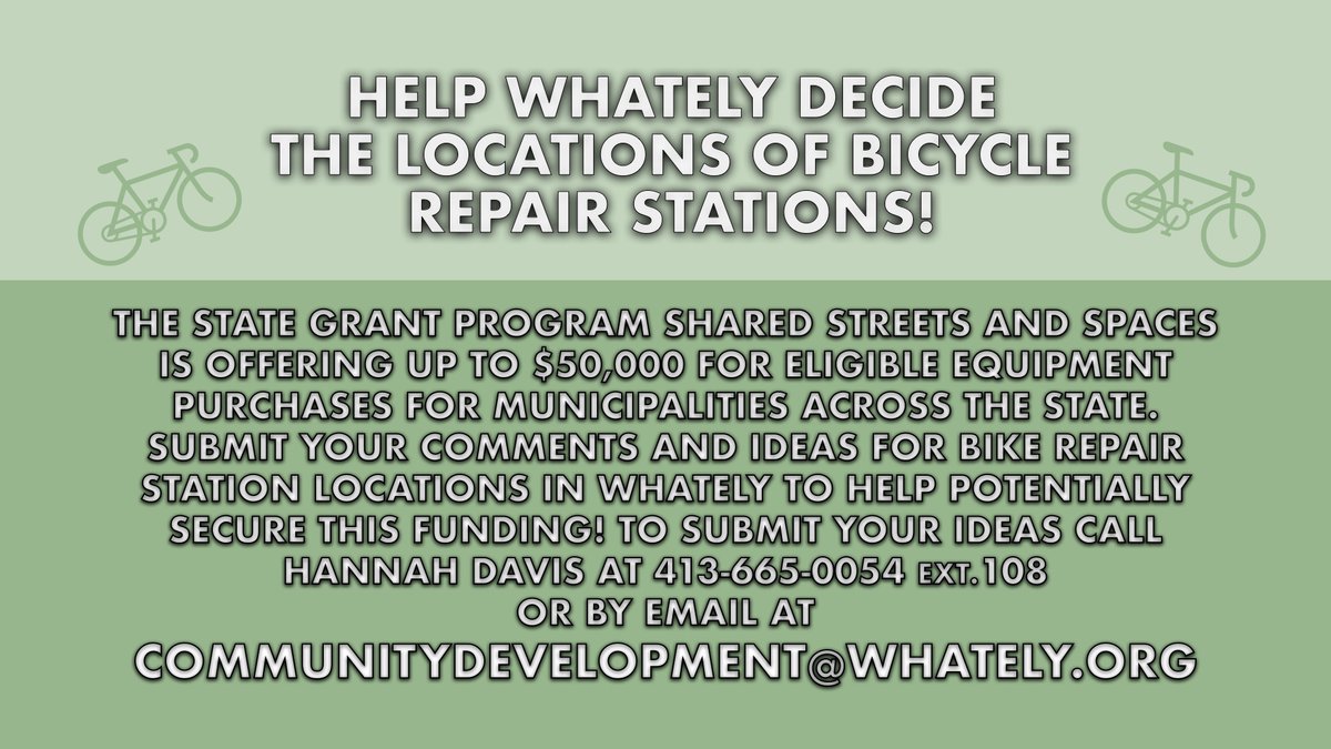Whately Residents: Help Whately Decide the Locations of Bicycle Repair Stations!
whately.org/home/news/bicy…
