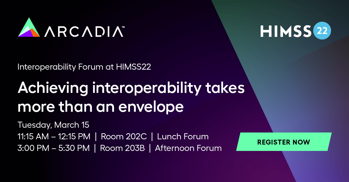 ArcadiaHealthIT's tweet photo. What does it mean to truly achieve #interoperability at a population-level scale?
Deep dive into building data platforms that can sustain healthcare ecosystems &amp; foster effective, outcome-driven information-sharing inside &amp; outside your walls during this two-part #HIMSS22 forum⬇ https://t.co/s1FyOhZJDV