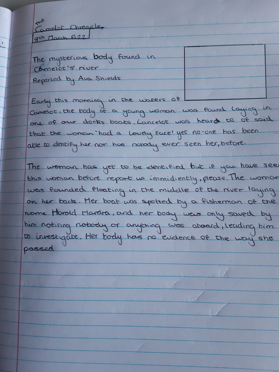 MrsEMEnglish1's tweet photo. I loved teaching this lesson today. The Lady of Shalott reimagined as a newspaper article. Pictures taken of 7R's work in progress. My favourite poem from when I was a first year! #newknowledgebook #challengeyourself @AldersleyHighSc @MissPNuttall https://t.co/QUC49SDWtf