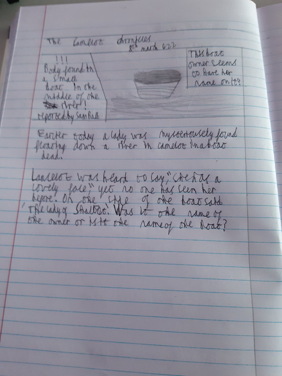 MrsEMEnglish1's tweet photo. I loved teaching this lesson today. The Lady of Shalott reimagined as a newspaper article. Pictures taken of 7R's work in progress. My favourite poem from when I was a first year! #newknowledgebook #challengeyourself @AldersleyHighSc @MissPNuttall https://t.co/QUC49SDWtf