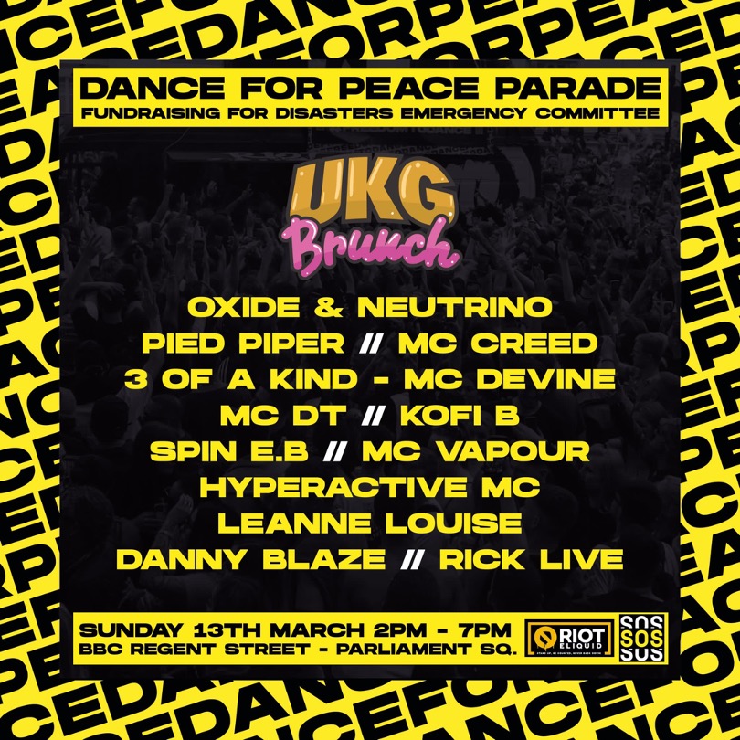 𝗧𝗛𝗜𝗦 𝗦𝗨𝗡𝗗𝗔𝗬 🚨

<a href="/SaveOurSceneUK/">SaveOurSceneUK</a> PRESENTS #DANCEFORPEACE

UK Dance Music Comes Together In Solidarity With The People Of #Ukraine, As Well As Other War Torn Countries

⏰ 2pm - 7pm
📍 ROUTE: BBC REGENT ST - PARLIAMENT SQ (via Marble Arch &amp; Hyde Park Corner)

#SayNoToWar