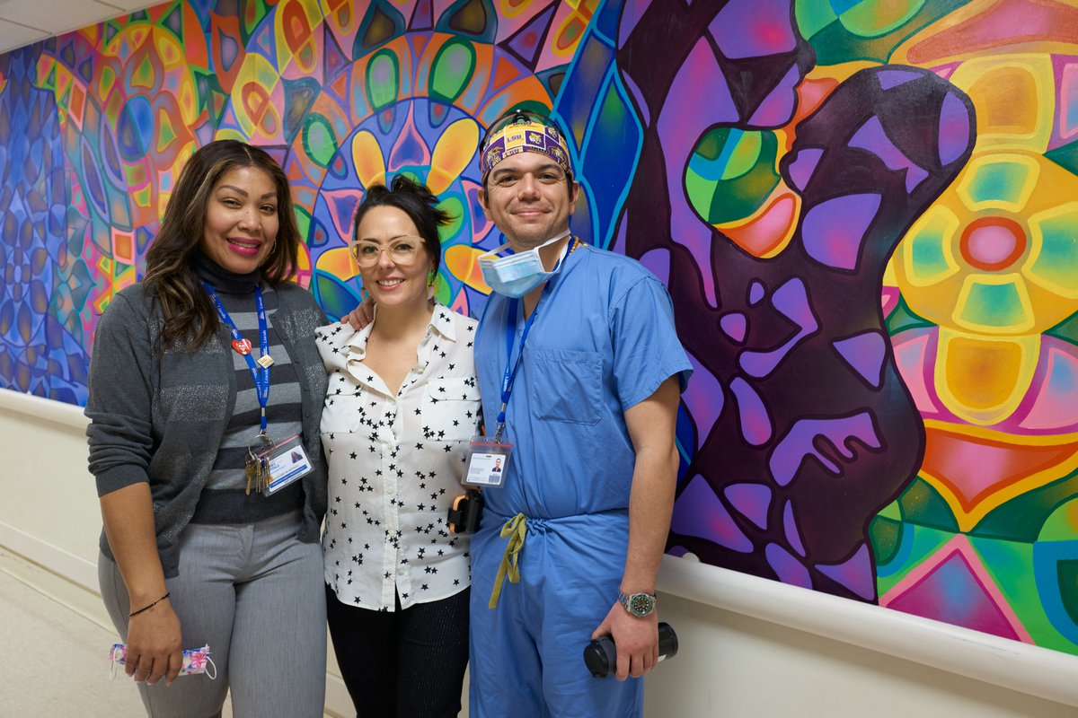NYCulture's tweet photo. In celebration of #InternationalWomensDay, artist Arantxa X. Rodríguez unveiled “Blooming Blossoms,” a vibrant hand-painted mural for the OBGYN ward at Lincoln Medical Center in the Bronx. The mural was made possible by a grant Rodríguez received through the #CityArtistCorps. https://t.co/wSPM8pWU7s