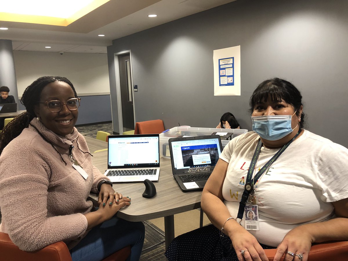 AvalosPTECH's tweet photo. We appreciate our #DigitalLearning Specialist - @DanielleAinabe! You make our teachers better at achieving student academic success through digital learning tools and resources. Here she is teaching our Spanish Teacher, Luz Rebolloso about the @EdgenuityInc Spanish Tutoring tool. https://t.co/vJaGu8IoFy