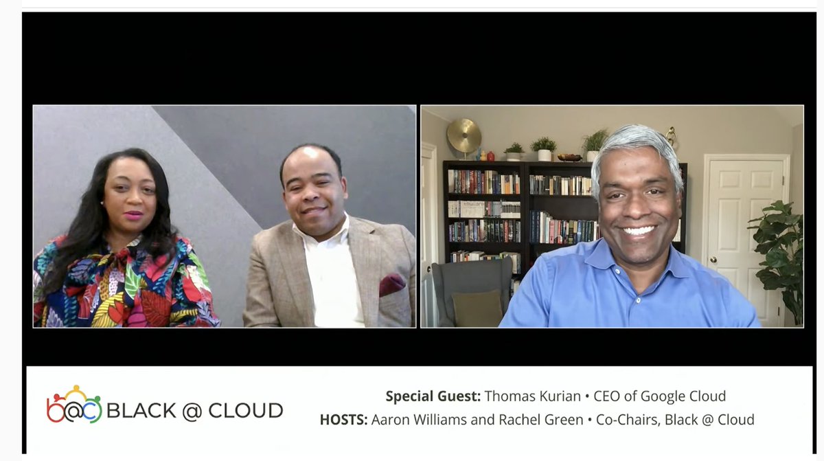 MsABCU's tweet image. Last week, my Black@ Cloud Co-Chair Aaron Williams and I had the honor of interviewing @ThomasOrTK  - the CEO of @googlecloud for an employee event.
#GoogleCloud #LifeatGoogle #employeeresourcegroups #Google