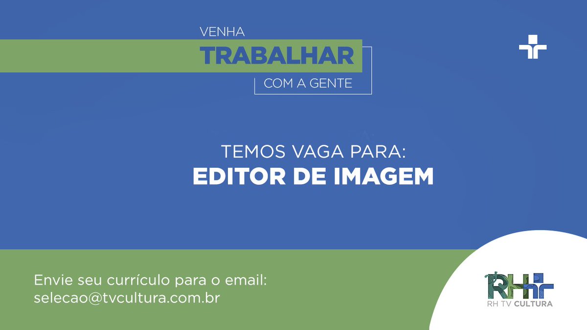 tvcultura's tweet photo. Você já pensou em trabalhar na TV Cultura? 

Estamos com oportunidade para Editor de Imagem. Mande seu currículo para selecao@tvcultura.com.br com  assunto: “EDITOR DE IMAGEM”. Entraremos em contato assim que possível! 

#TVCultura #Vagas #EditorDeImagem https://t.co/1e2bwwtqOk