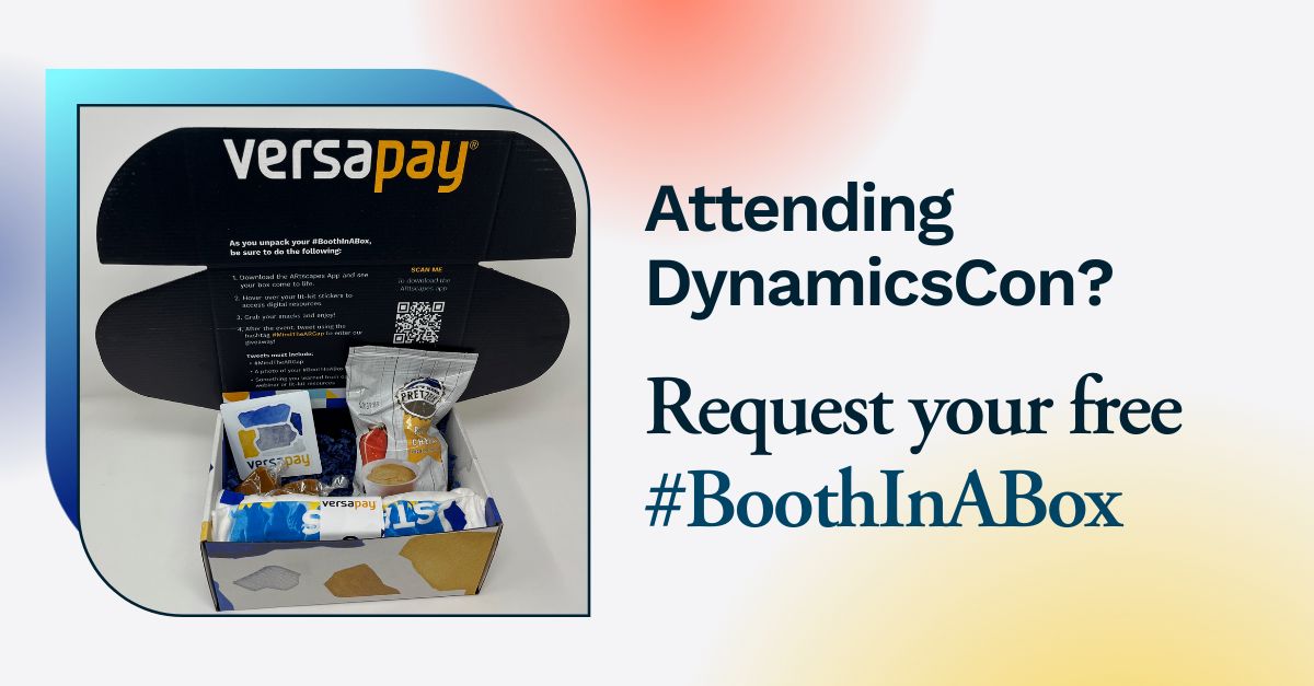 Versapay's tweet photo. Who says virtual events canβt offer swag? This #DynamicsCon, we're bringing our booth to you. Request your #BoothInABox for snacks π« πΏ to keep you fueled, AR resources + a chance to enter our giveaway: https://t.co/0LIWVhb9Hf
@dyanmicscon #MSDW #dynamics365 #msdyn365 https://t.co/SYvCC3q8HR