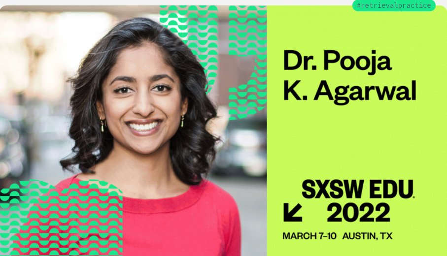 rohitbhargava's tweet image. Teaching is an art, learning is a science in @PoojaAgarwal&apos;s keynote on her work as a cognitive scientist teaching teachers. Check out this and the @Non_Obvious curated list of the top 75 must see #SXSW sessions here: nonobvious.com/sxsw #instantknowledge #retrievalpractice