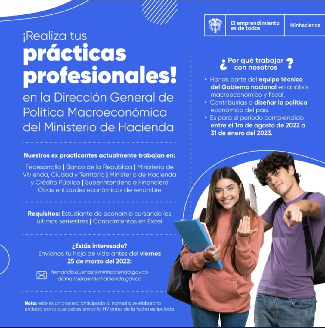 Fab_Osorio1's tweet photo. Convocatoria para práctica-pasantía en la Dirección de Política Macro para estudiantes de economía de últimos semestres. Favor compartir, mil gracias! https://t.co/9LD1OKsrui