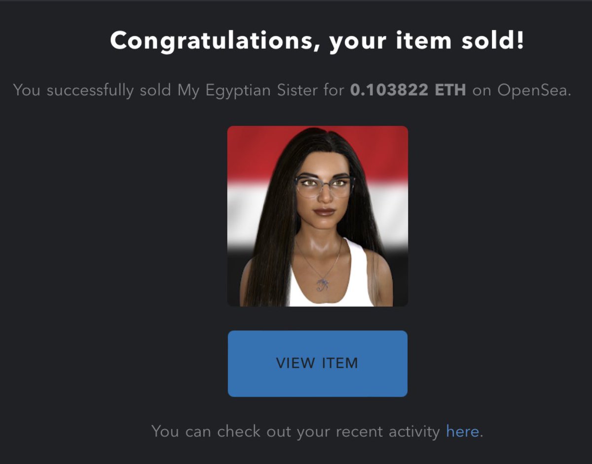No big deal just the first official NFT sale from my genesis <a href="/ShadesofMySis/">Shades of My Sisters NFT</a>! 🥺 By none other than my #WomeninNFTs sister <a href="/Nefertiti_Eth/">NΞFΞRTITI</a>! Thank you so much for your support not just today, but along my journey to this launch! I truly appreciate you! 🖤🖤