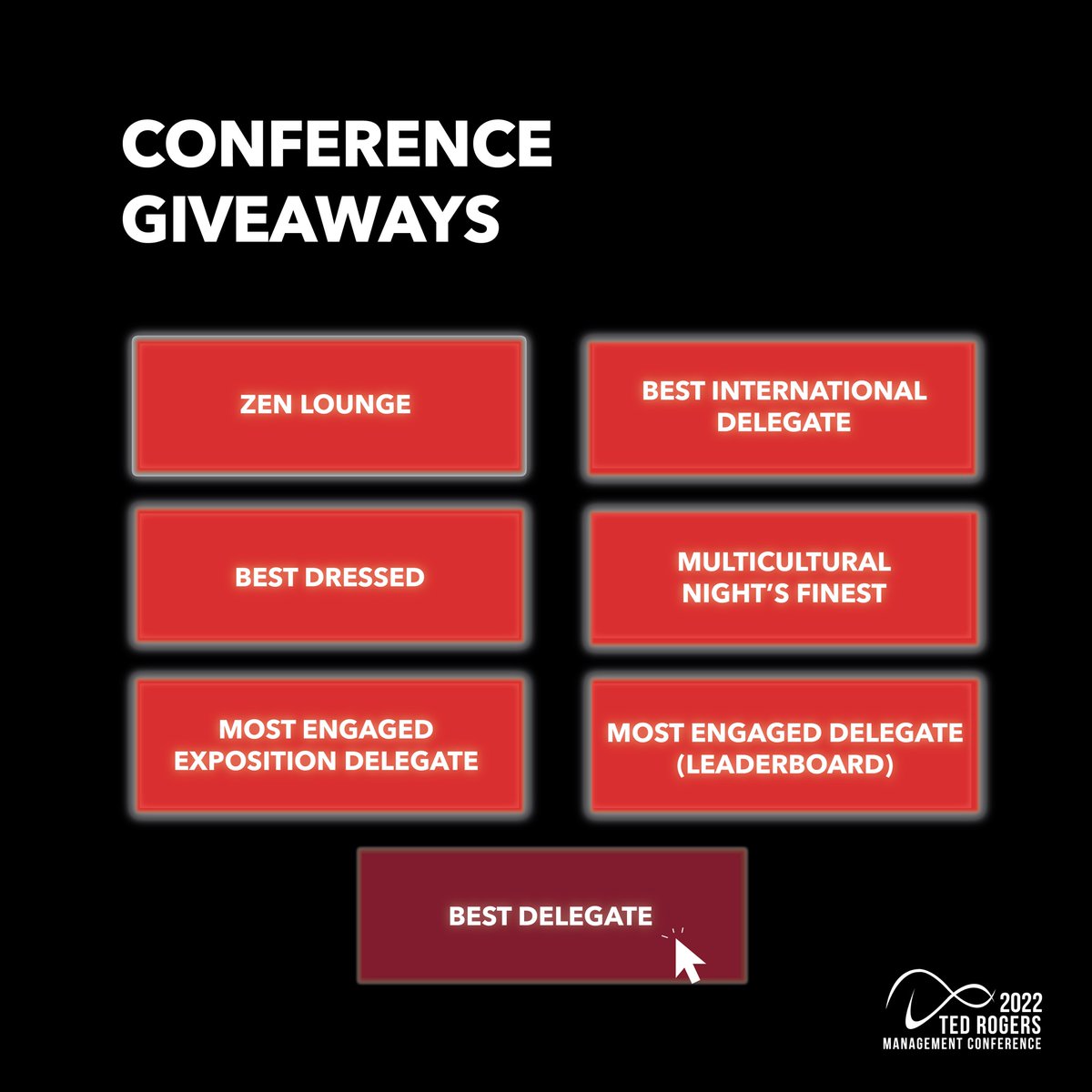 🚨ATTN: DELEGATES: GIVEAWAYS ALERT🚨

Now is your chance to win BIG at TRMC 2022! Keep an eye out for these events and opportunities to win amazing giveaways, winners will be announced at the gala!