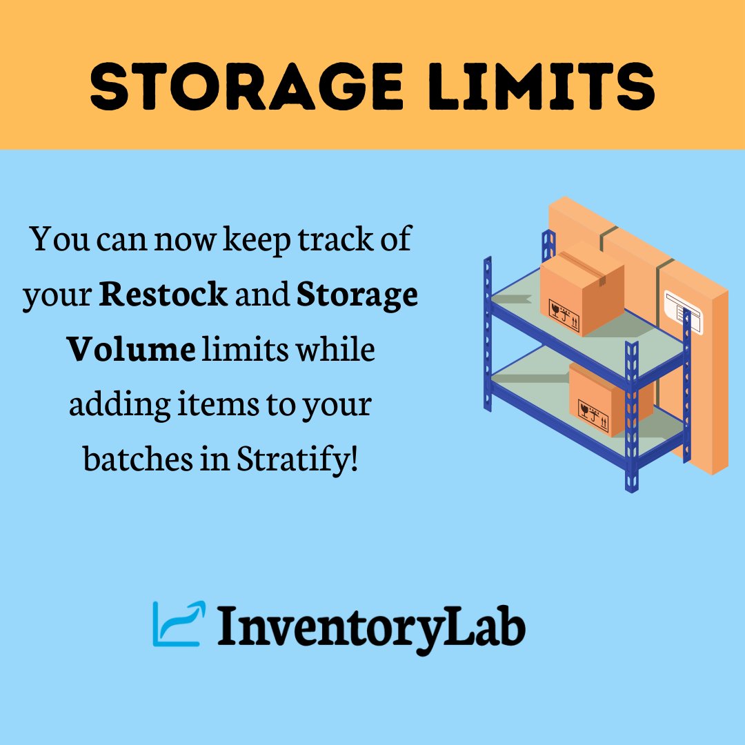 InventoryLab's tweet photo. 🔥Product Update🔥 You can now keep track of your Restock and Storage Volume limits while adding items to your batches in Stratify! More info here: https://t.co/E192HqcDcU #InventoryLab #amazonfba #fbaseller #entrepreneurlife #ecommerce https://t.co/DVUlJYfpll
