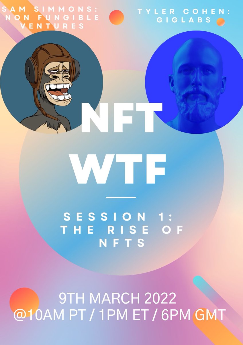 In this series of events we are looking to tackle #NFTs from a very transparent and open perspective. Informal, informative and interactive - join us tomorrow as experts help us break down whether we should care about NFTs.

shorturl.at/loqB1