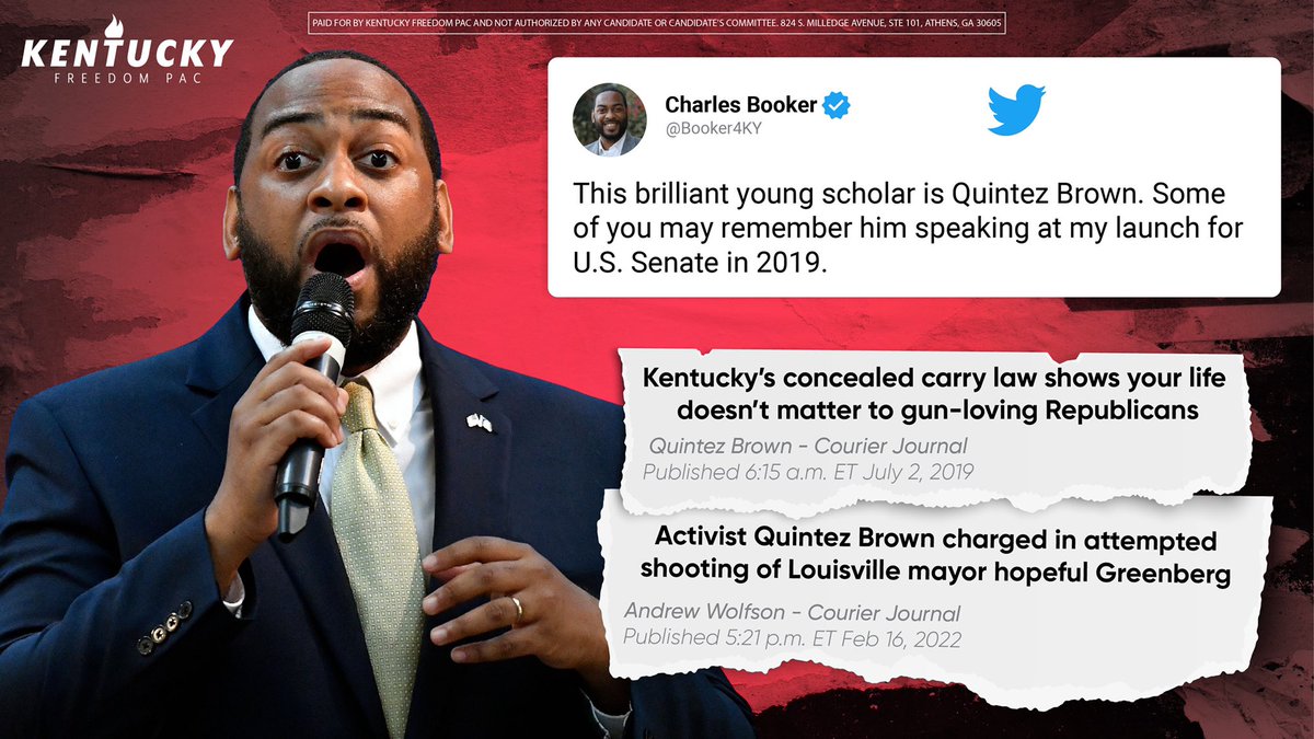 Just 3 weeks ago, former gun control advocate, Quintez Brown, entered Louisville Democrat mayoral candidate Craig Greenberg’s campaign office and opened fire during a meeting he was hosting with 3 others. Greenberg just narrowly missed a bullet. 

(1/3)

#KYPolitics #KYPol #KYSen