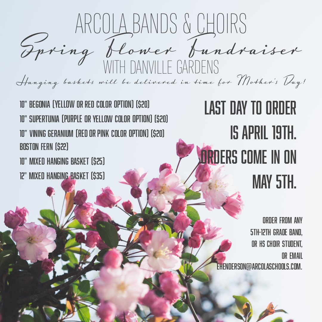 TorchAHS's tweet photo. Support the Arcola Music Department by ordering hanging flower baskets! #PurpleRiders https://t.co/iwbgo2Xe9s