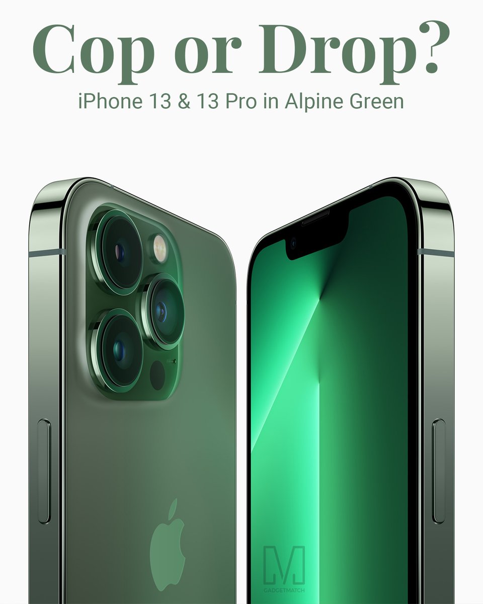 gadgetmatch's tweet image. How do you feel about the iPhone 13 and iPhone 13 Pro's newest color? #AlpineGreen #AppleEvent

Read more: my.gadgetmat.ch/3sTN1oe
