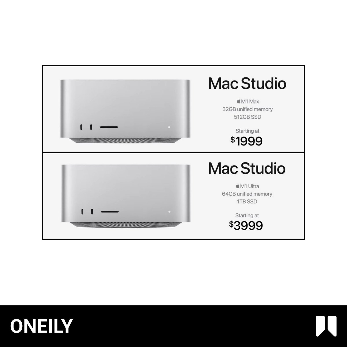 OneilyGadget's tweet image. Apple launches Studio Display priced at $1599 and Mac Studio with M1 Max starting at $1999 and M1 Ultra starting at $3999.

#Apple #AppleStudioDisplay #AppleMacStudio