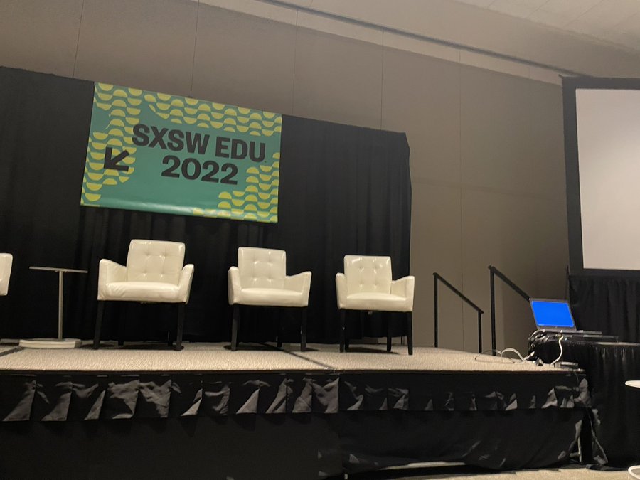 MassieRitsch's tweet photo. No one is more excited to be back together than these chairs. #SXSWEDU https://t.co/zV1pfVPRfi