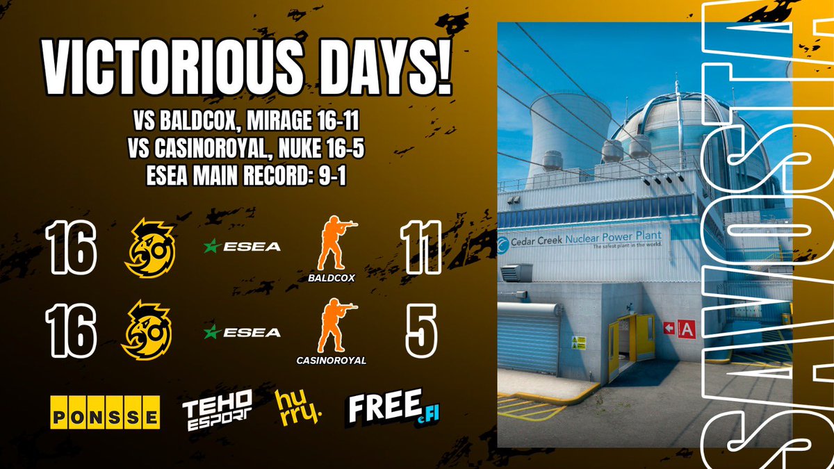 sawoesports's tweet photo. SAWO stays among the victories! ☺️
Two more wins collected against two Polish teams Bald Cox & Casinoroyal! 👊🏻
ESEA Main record: 9-1 ⚔️
#esportsfi #csgofi #SAVOSTA #FREESAWO https://t.co/rO7IfSo12C