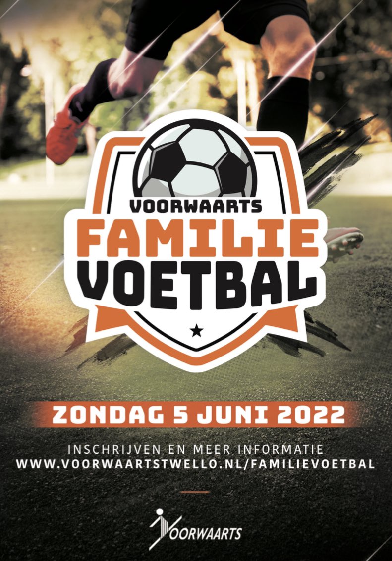 Vanaf nu is het mogelijk in te schrijven voor het familievoetbal toernooi op zondag 5 juni 2022. We gaan er weer een oergezellige eerste pinksterdag van maken voor jong en oud 🧡🖤 
Lees verder op voorwaartstwello.nl/familievoetbal