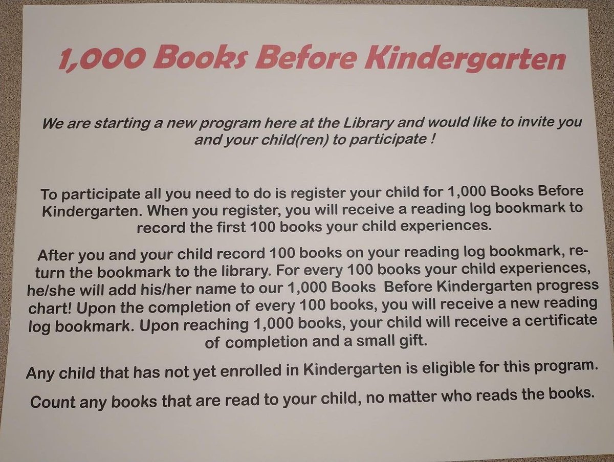 Our Wichita County Library is starting 1,000 Books Before Kindergarten!  Register your child(ren) and get started today!  #ece #earlychildhoodeducation #earlylearning #childcare #growwclearn #1000booksbeforekindergarten