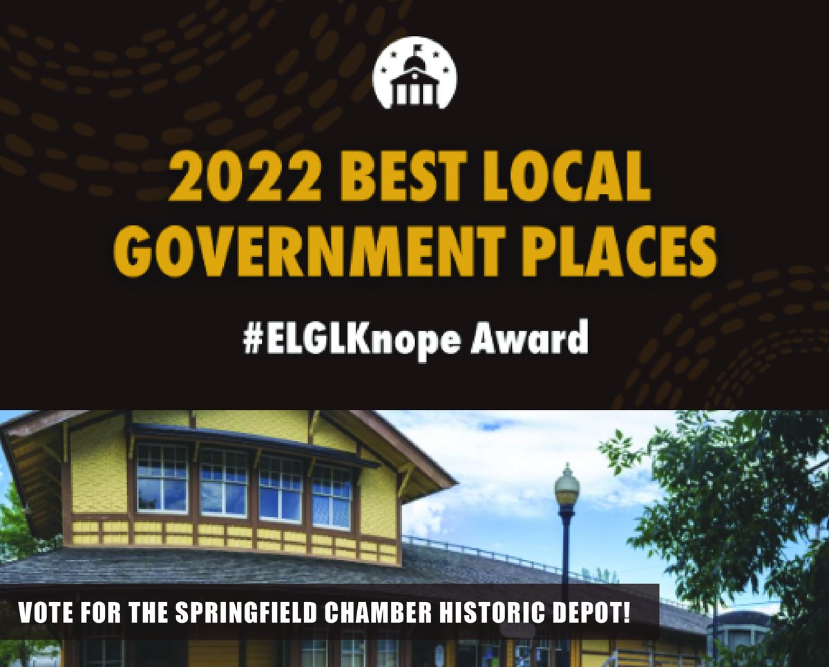 The Historic Springfield Chamber Depot made the top 32 from more than 60 nominations worldwide in the ELGL 2022 Best Local Government Historic &amp; Cultural Places Award - vote for your local Historic Depot to win this award! Go Chamber!
More info/ vote here: elgl.org/knope