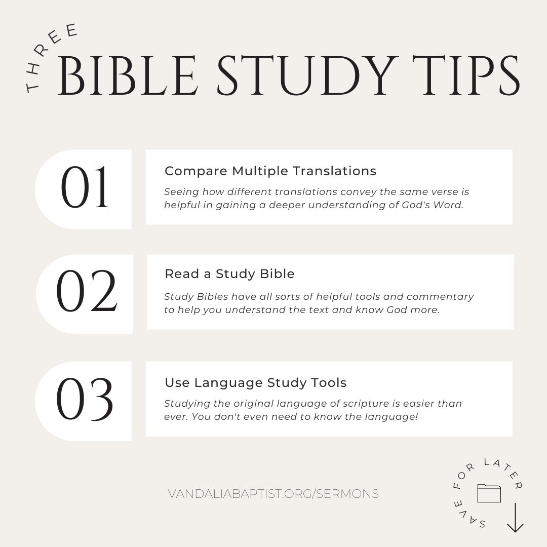 vandaliabaptist's tweet photo. If you missed the message from this last Sunday, go to https://t.co/jBfT6svP7U to catch up and to hear more about these bible study tips and some of the challenges of translating the Bible into English. 
.
.
.
#everygeneration #everyculture #everycommunity #godswordforgodsmission https://t.co/afVX9lE87F