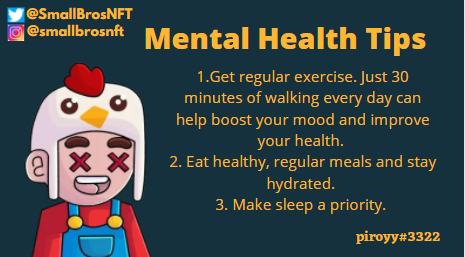 piroyy1's tweet photo. Mental Health Tips from you Small Bro PIROYY hehe.

@SmallBrosNFT @YourBroChuck @AkaKeev @YourBroXav @hooliopr @luxwetrust https://t.co/uINVo2JgHY