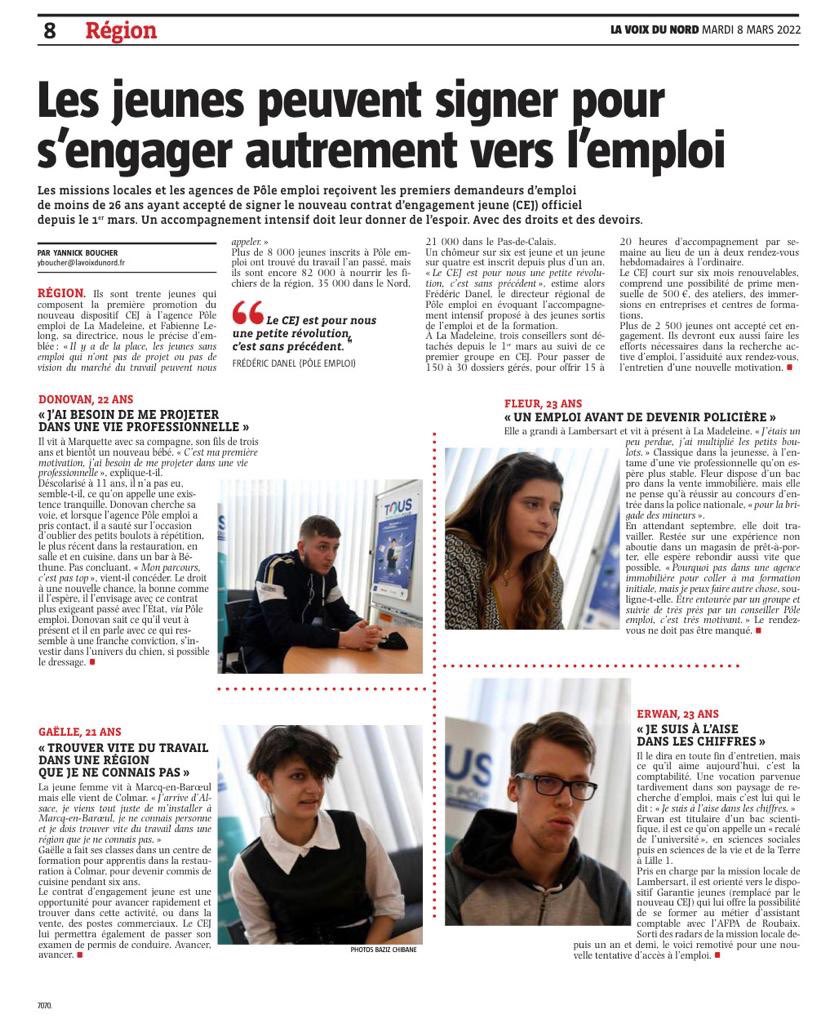 📣 Avec Pôle emploi et le contrat d’engagement jeune , la solution emploi est au bout de l’accompagnement 🤙🏻 Bravo à Donovan, Fleur, Gaëlle et Erwan d’avoir saisi leur chance. Les conseillers de La Madeleine sont là pour vous <<🙂 #CEJ #emploi #1jeune1solution <a href="/hasni_sonia/">Sonia Hasni</a>