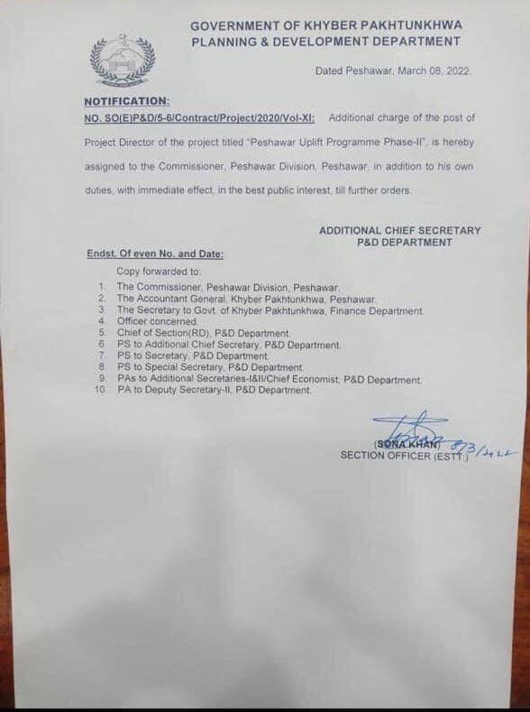 dcpvtf's tweet photo. کمشنر پشاور ڈویژن ریاض خان محسود کو پشاور اپ لفٹ پروگرام فیز 2 کا اضافی چارج دے دیا گیا صوبائی حکومت کی جانب سے اعلامیہ جاری
#DivisionalAdministration #DCVTF https://t.co/yVPo1RLjci
