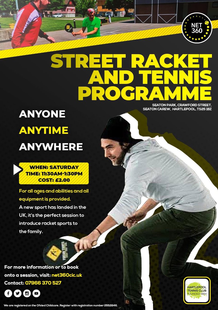Announcing a new project at Seaton Park! Get the family active every Saturday from 11:30am and join us on court for tennis and street racket activities! 

The first block is FREE for everyone to attend! Visit our coaching partner Net360 CIC’s website - bit.ly/3oQocaz.