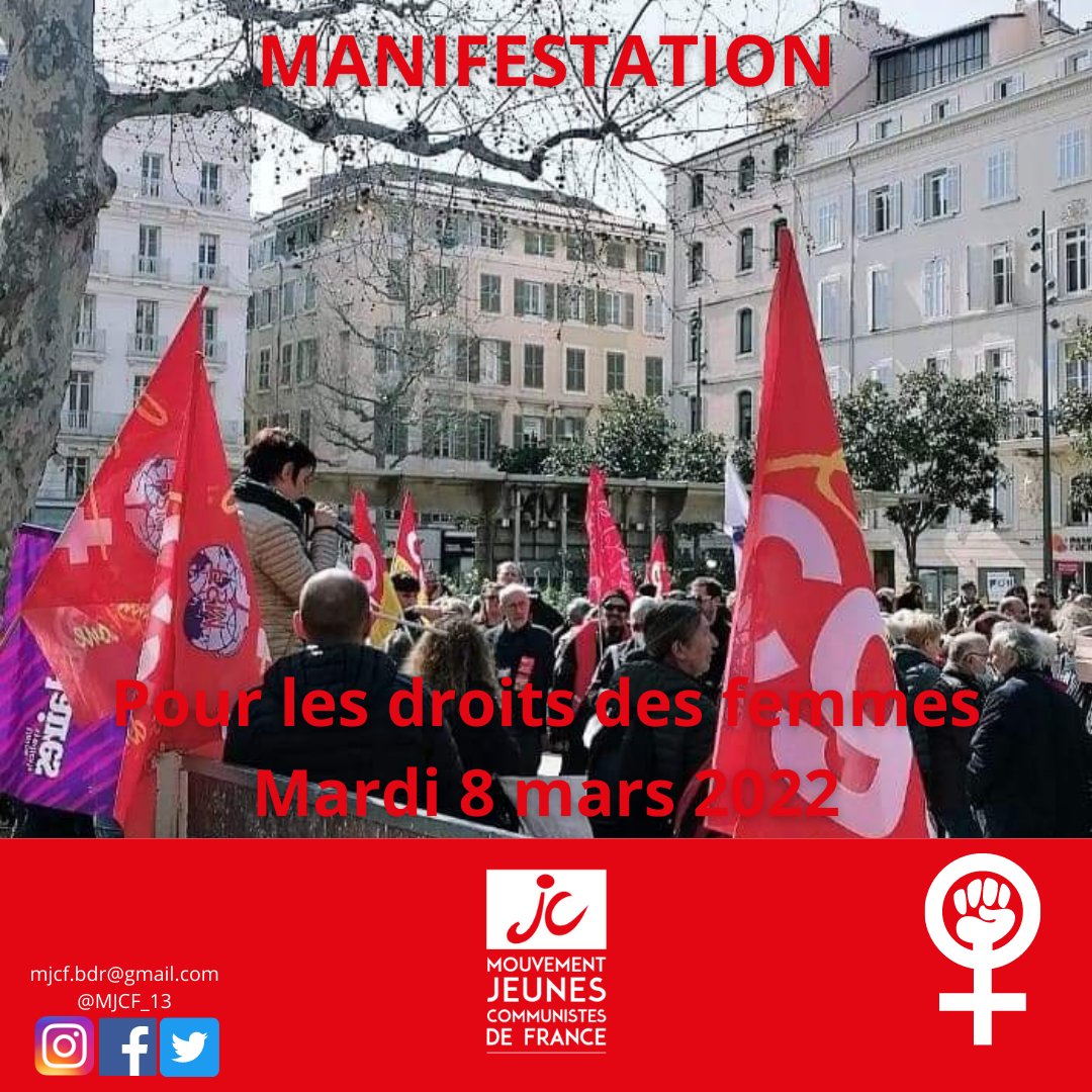 MJCF_13's tweet photo. Grande journée d'action aujourd'hui en faveur du droit des femmes et pour l'égalité ! ✊🔴
Dans tout le département et dans de nombreux établissements scolaires le MJCF a mené des actions pour le 8 mars !
📍 Ici en manifestation syndicale à Marseille ! https://t.co/ArF2WuPncb