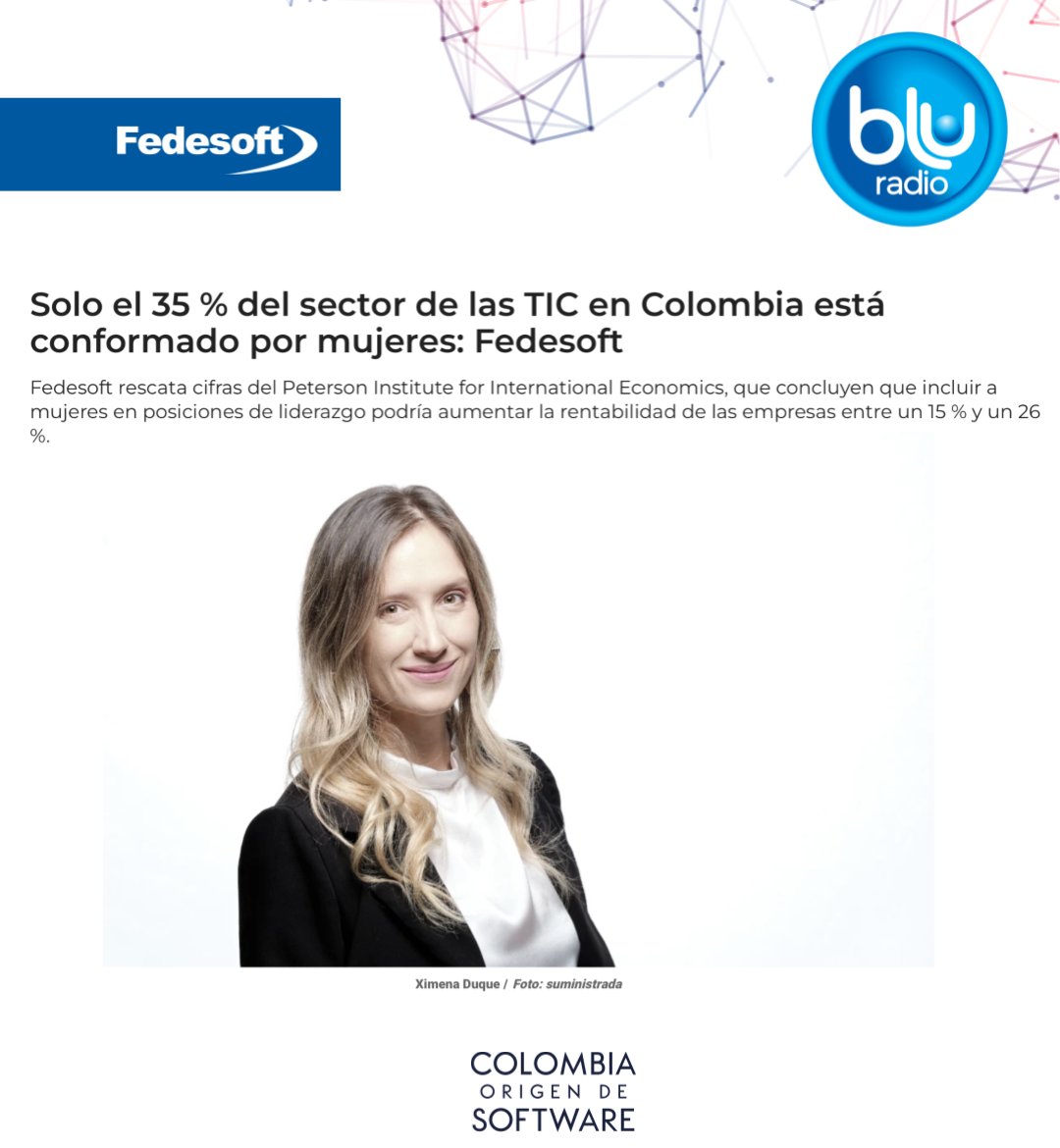 FedesoftCol's tweet image. Creemos en la paridad de género para lograr una #ColombiaOrigenDeSoftware

&quot;Hemos decidido conducir a varias mujeres profesionales a posiciones de liderazgo&quot;: @XimenaDuqueA, presidente ejecutiva de Fedesoft.

Encuentre el artículo aquí: bluradio.com/tecnologia/sol…

#FedesoftEnMedios
