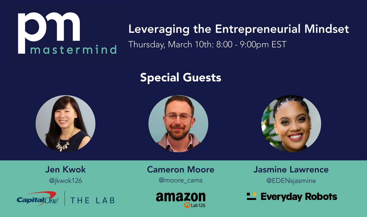 ThePMMastermind's tweet photo. We’re hosting a conversation on thinking like and entrepreneur as a PM with @EDENsjasmine, @moore_cams and @jkwok126 - 3 PMs with experience at some of the coolest innovation labs around!

Drop your questions for the Q&amp;A in the form 👇🏾

#ProductMgmt https://t.co/9MbbO40CtZ