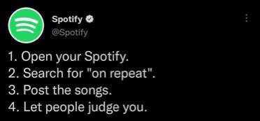 ehsattivita's tweet photo. buonaseraaa
allora questa sera vi proponiamo questo!! dovete solo aprire spotify e postare gli screen delle canzoni che avete nella playlist “on repeat”
bene, divertitevi ciaoo https://t.co/MaM5qI9IQm