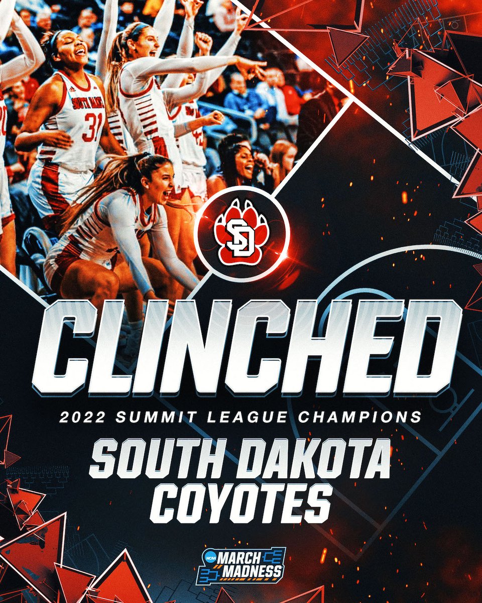MarchMadnessWBB's tweet photo. Coyotes claim the @thesummitleague AQ! 

@SDCoyotesWBB won their 4th conference championship for the 3rd year in a row! 

#MarchMadness https://t.co/kL3xZ5utLm