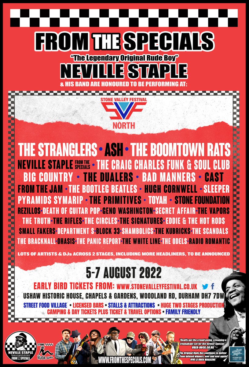 @NevilleStaple #FromTheSpecials will be at @StoneValley Events this year at North @SVFSouth & Midlands. Events vary so don't miss @RigidDigits @StranglersSite @BoomtownThe @FromtheJam1 See you there! 😎🏁 #2Tone #Ska #ORIGINALRUDEBOY #fromthespecials @MidnightMango @SugaryStaple