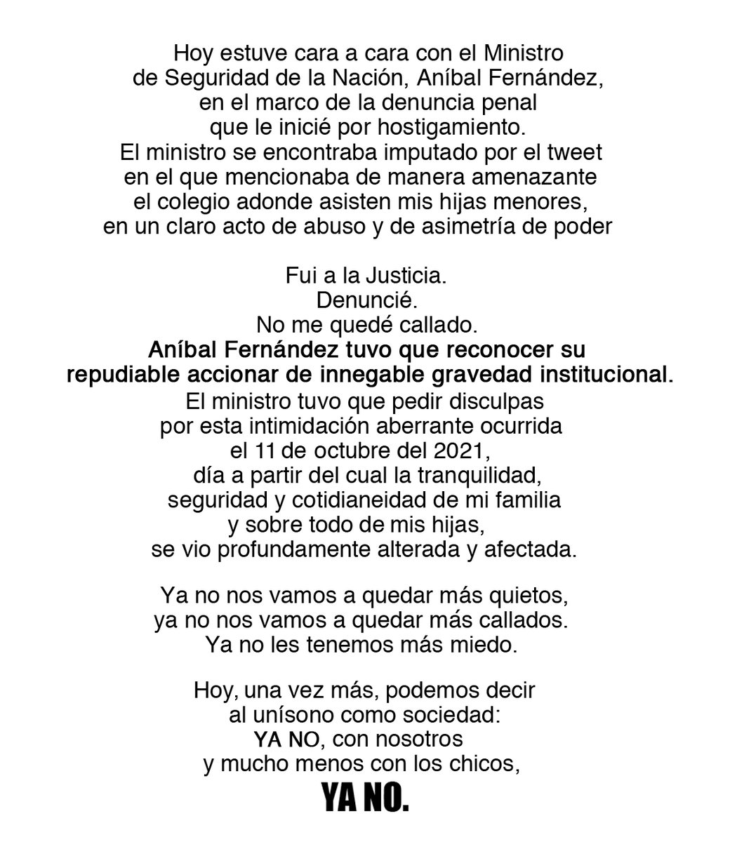 Nikgaturro's tweet photo. Ya no nos vamos a quedar más quietos,
ya no nos vamos a quedar más callados. 
Ya no les tenemos más miedo. 
Hoy, una vez más, podemos decir al unísono como sociedad: 
YA NO, con nosotros 
y mucho menos con los chicos, 
YA NO. https://t.co/qGcPsSUHiL