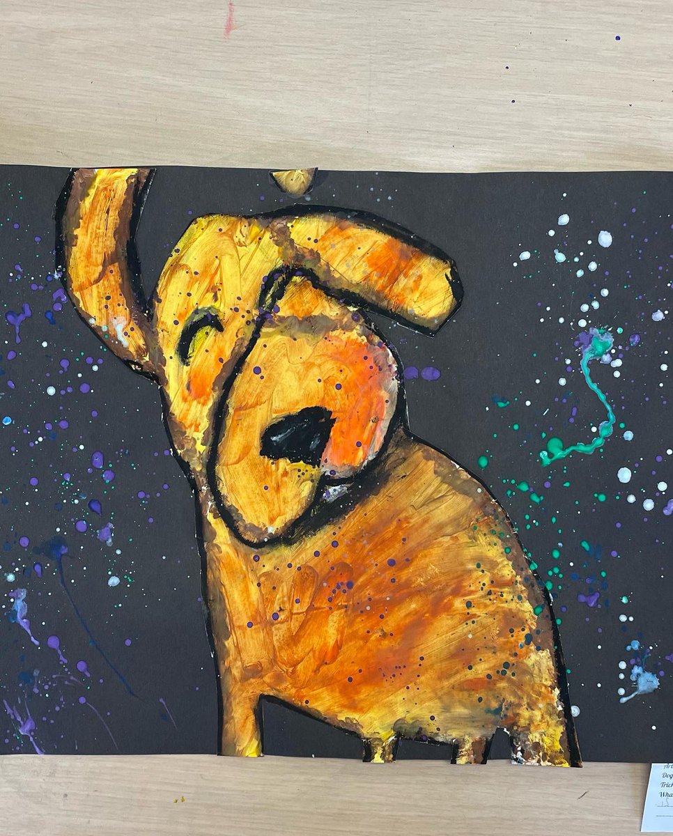 Artwithholly's tweet photo. 2nd and 3rd grade finger painted some Wet Dogs! These were so much fun. We studied the work of @irisscottart and Jackson Pollock. https://t.co/7piQIA7nSn
