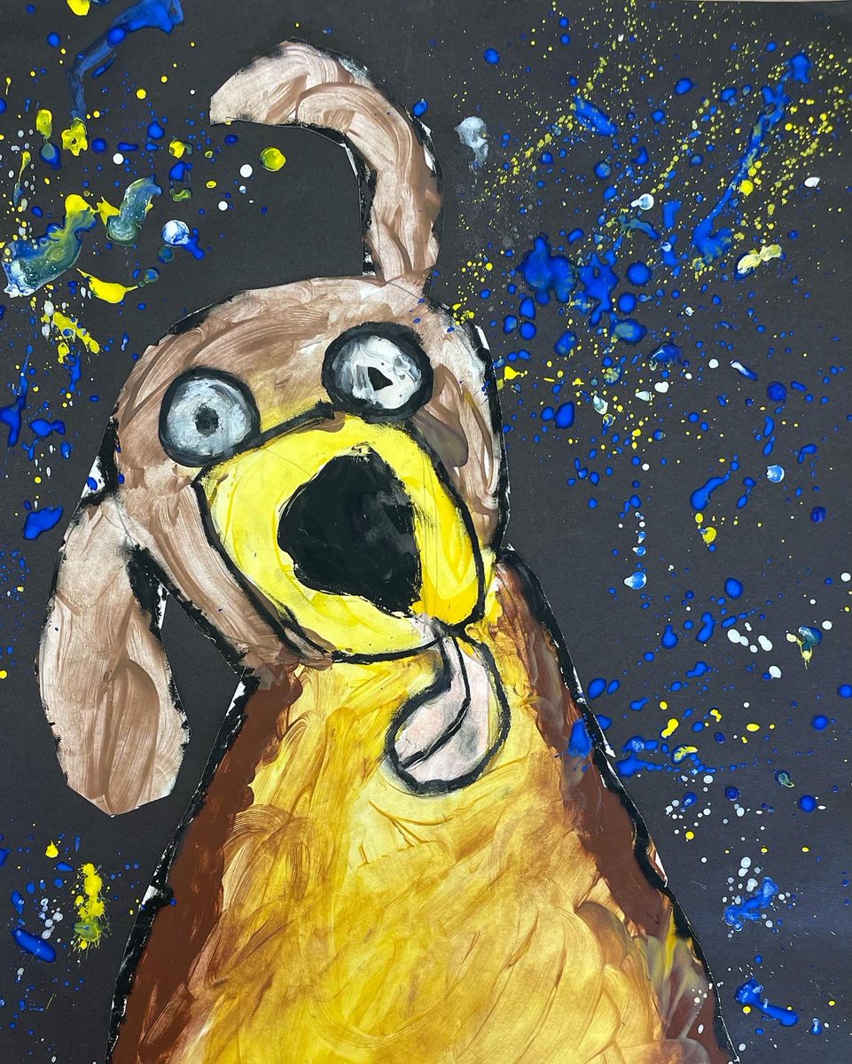 Artwithholly's tweet photo. 2nd and 3rd grade finger painted some Wet Dogs! These were so much fun. We studied the work of @irisscottart and Jackson Pollock. https://t.co/7piQIA7nSn