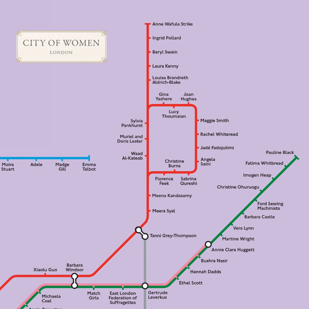 I’m 💕excited💕 to be featured on City of Women London which reimagines the iconic Tube map, put together by @renireni @EmmaWatson & Rebecca Solnit and created in partnership with @TfL @haymarketbooks @CASAUCL @WOWisGlobal. Learn more: cityofwomenlondon.org