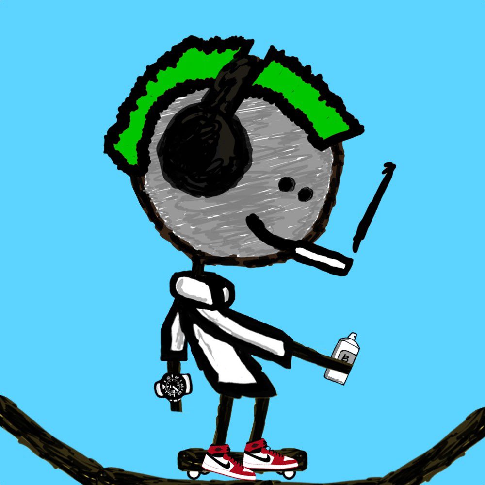 BadassMfers's tweet photo. Yo #mfers! If you see that, you're early. 

I am a badass mfer. My utility is skateboarding, clean Jordans, weed and graffiti. 

Thank you @sartoshi_nft for making mfers creative.

#mfers #badassmfer #skateboarding #NFTCommunity #NFTcollectibles #mfer #NFTs https://t.co/gxyVih1Gmd